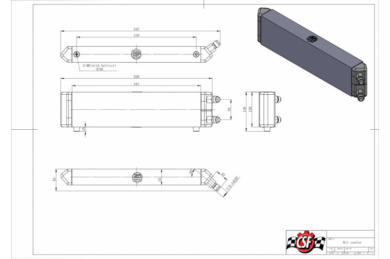 CSF Universal Dual-Pass Internal/External Oil Cooler - 22.0in L x 5.0in H x 2.25in W