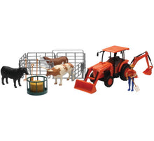 Load image into Gallery viewer, New Ray Toys Kubota Tractor with Figurine, Animals and Fence/ Scale - 1:18