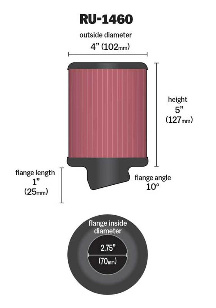 K&N Filter Universal Rubber Filter 2 3/4 inch 10 Degree Flange 4 inch OD 5 inch Height