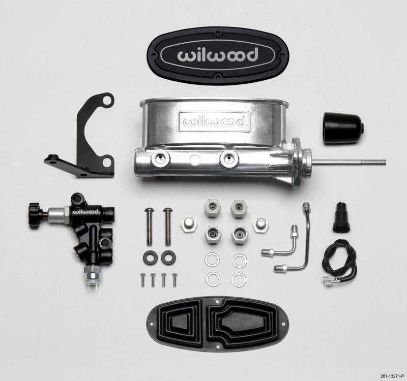 Wilwood HV Tandem M/C Kit w L/H Bracket & Prop Valve - 7/8in Bore Ball Burnished-W/Pushrod