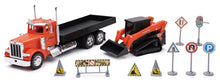 Load image into Gallery viewer, New Ray Toys Peterbilt 379 Flatbed Truck Roadwork Playset/ Scale - 1:32