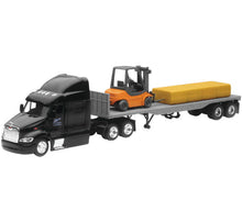 Load image into Gallery viewer, New Ray Toys Peterbilt 387 Flatbed w/Forklift and Hay Bale/ Scale - 1:32