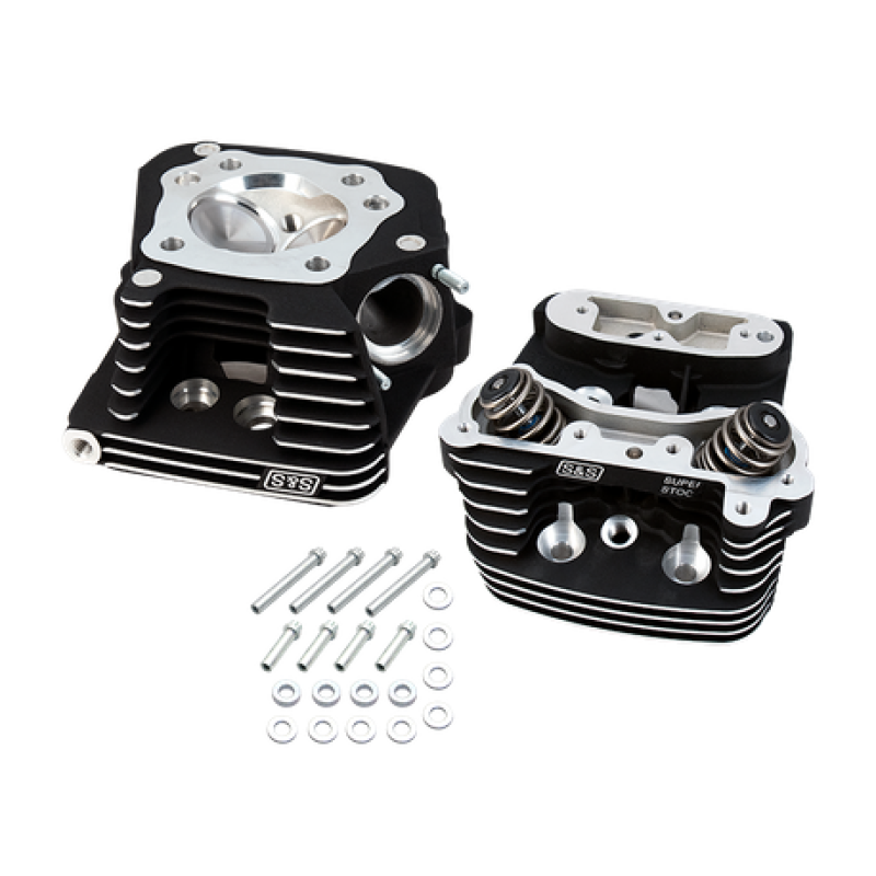 S&S Cycle 84-99 BT Super Stock Cylinder Head Kit For 3-1/2in and 3-5/8in Bore - Wrinkle Black