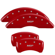 Load image into Gallery viewer, MGP 4 Caliper Covers Engraved Front &amp; Rear MGP Red Finish Silver Char 2019 BMW 530i Xdrive