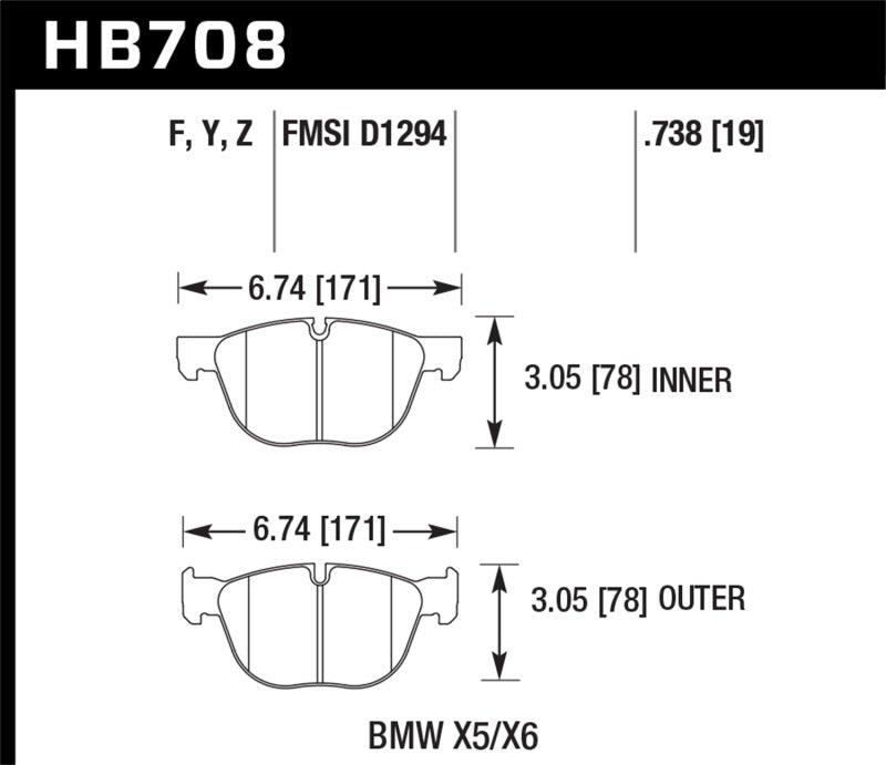 Hawk 07-08 BMW X5 3.0si/4.8i / 09-13 X5 Xdrive / 08-13 X6 Xdrive Perf Ceramic Frt Street Brake Pads