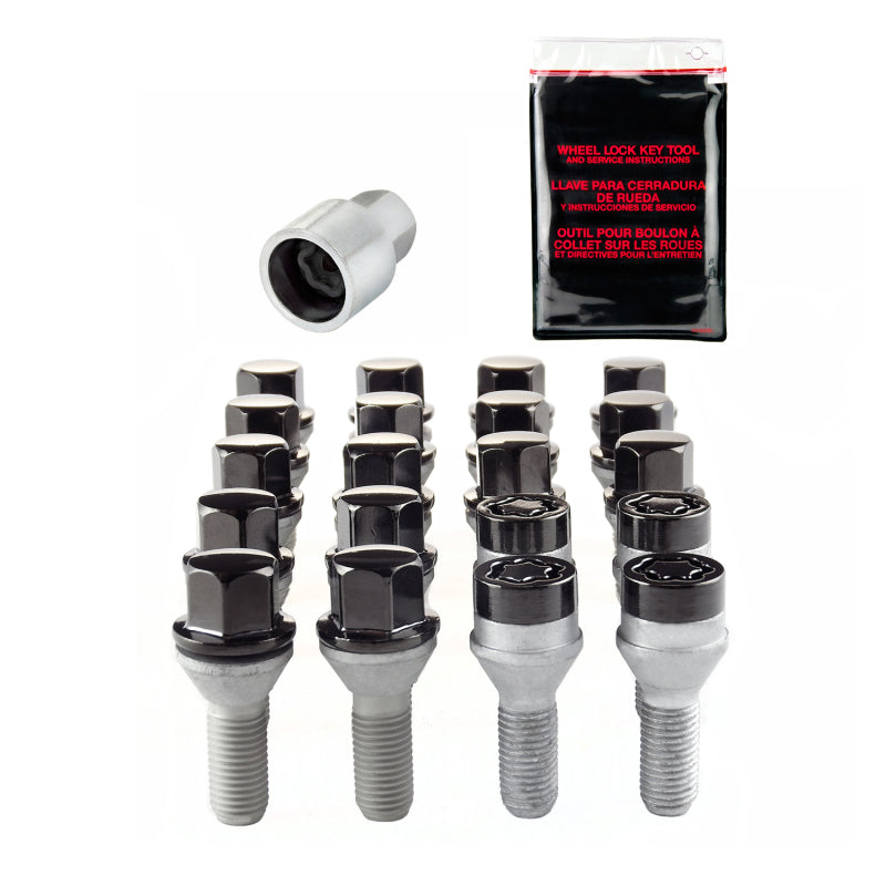 McGard 5 Lug Hex Install Kit w/Locks (Cone Seat Bolt) M12X1.5 / 17mm Hex / 25.5mm Shank L. - Black