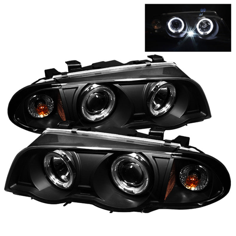 Spyder BMW E46 3-Series 99-01 4DR Projector 1PC LED Halo Amber Reflctr Blk PRO-YD-BMWE46-4D-HL-AM-BK