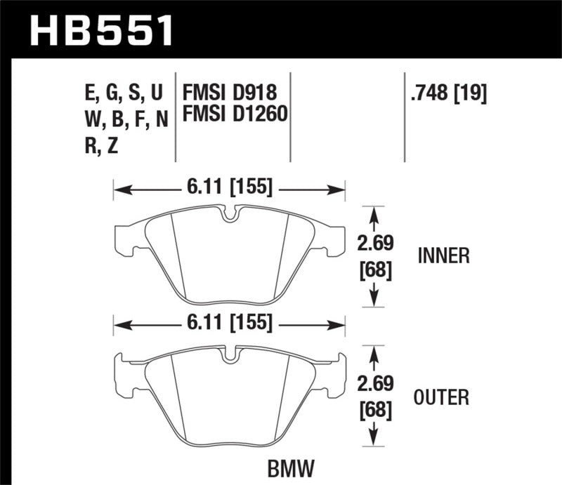 Hawk 07-09 BMW 335d/335i/335xi / 08-09 328i/M3 HPS Street Front Brake Pads